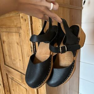 MIA Black Leather Wood Clogs (size 39)